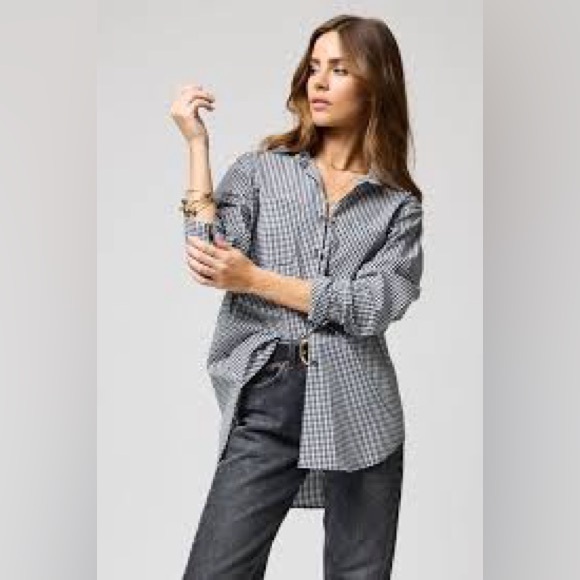 Plaid Blouse Long Sleeve Black White Houndstooth Gingham Check Plus Size 1X - Picture 1 of 16